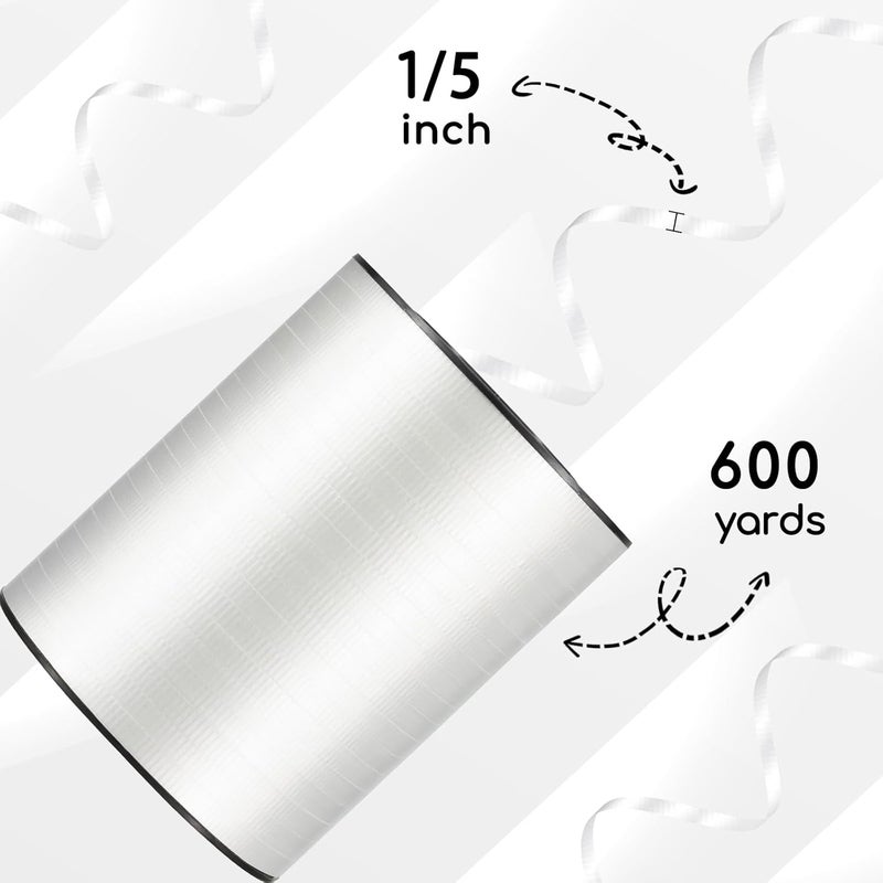 Apeseek 600 Yards White Crimped Texture Curling Ribbon 1/5'' White Balloon String with Spool, Thin Balloon Ribbon for Gift Wrapping Crafts Birthday Christmas Baby Shower - Image 2